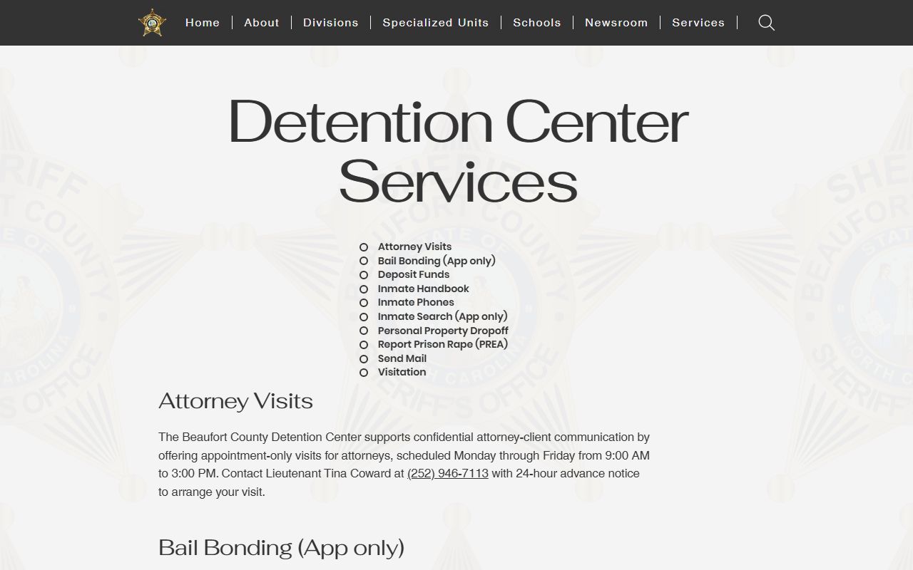 Beaufort County Detention Center services for recent arrests