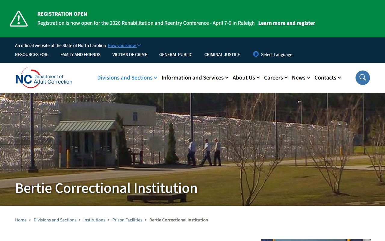 Bertie Correctional Institution for Bertie County recent arrests