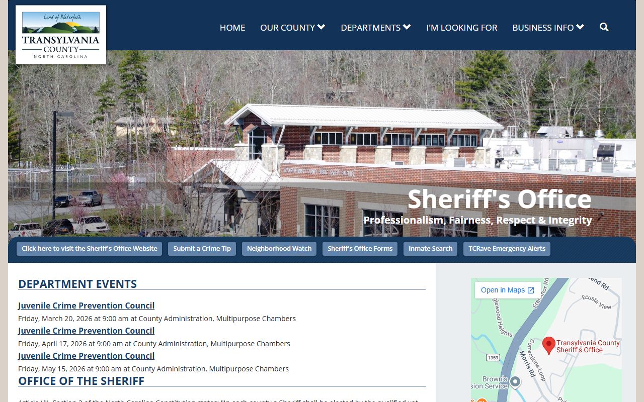 Transylvania County Sheriff's Office in Brevard NC handling recent arrests and detention