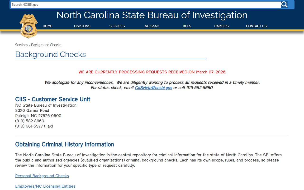 North Carolina State Bureau of Investigation criminal records for recent arrests